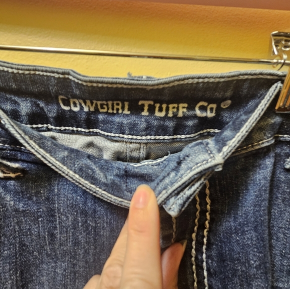 Cowgirl Tuff Women's Blue Jeans Feather Arrow Pattern 38 X 35 Denim Preowned - Picture 6 of 12